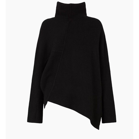 Allsaints Lock Roll Neck Wool Blend Asymmetric Hem Sweater In Black Sz L New - Picture 1 of 9